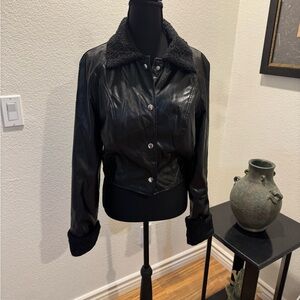 NWT Cider Black Faux Leather Jacket with Plush Accents